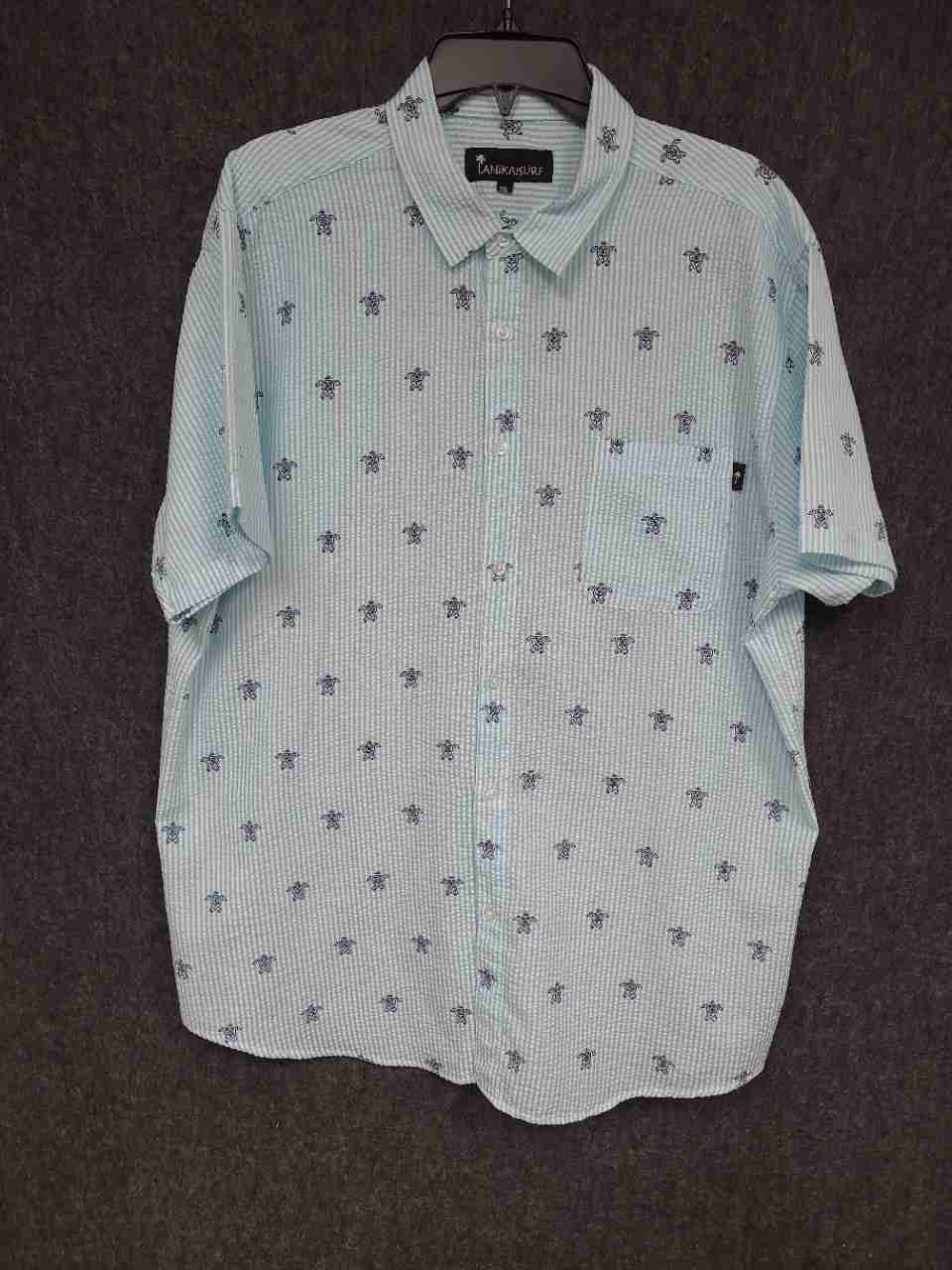 Lanikai Surf Men's Button Down Seersucker Turtle Print Shirt Sz XXL