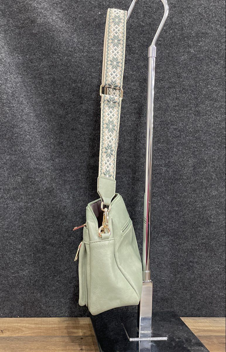 Kiteviun Sage Green Leather Butterfly Perforated Crossbody Bag Gold Hardware