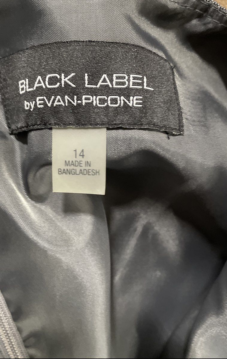 Black Label by Evan-Picone Women's Grey Sleeveless Sheath Dress Black Trim Sz 14