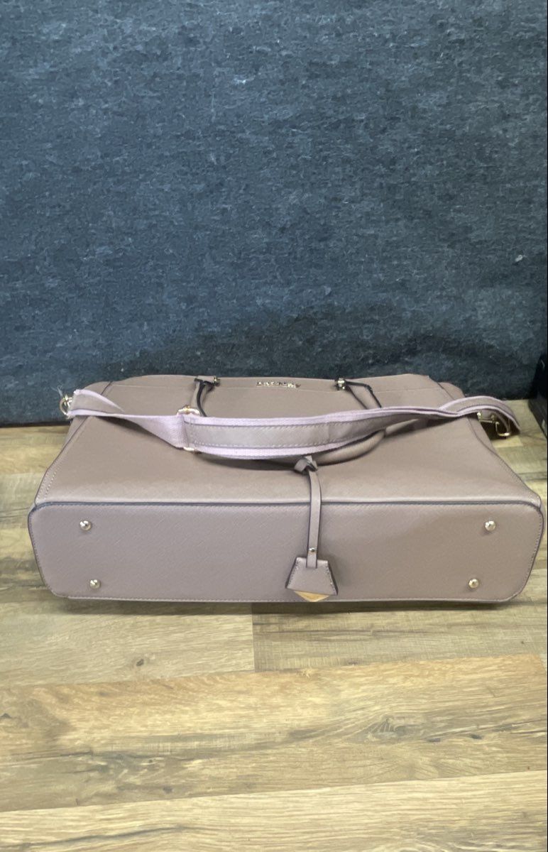 BaiMay Taupe Saffiano Textured Laptop Tech Tote Bag Gold Hardware Large