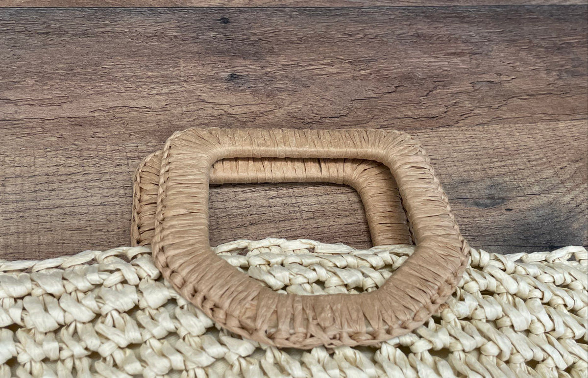 Forever 21 Cream Woven Wooden Top Handle Handbag Tote Bag