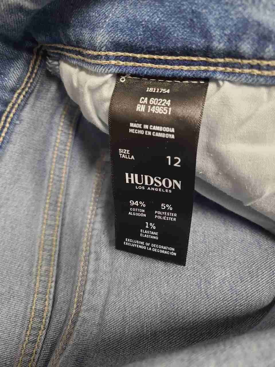 Hudson Women's Light Wash Signature Flap Pocket Straight Leg Jeans Sz 12