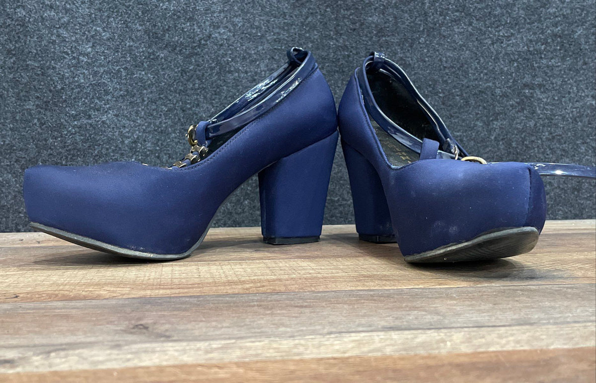 Rojan Dark Blue T-Strap Platform Block Heels Size 38