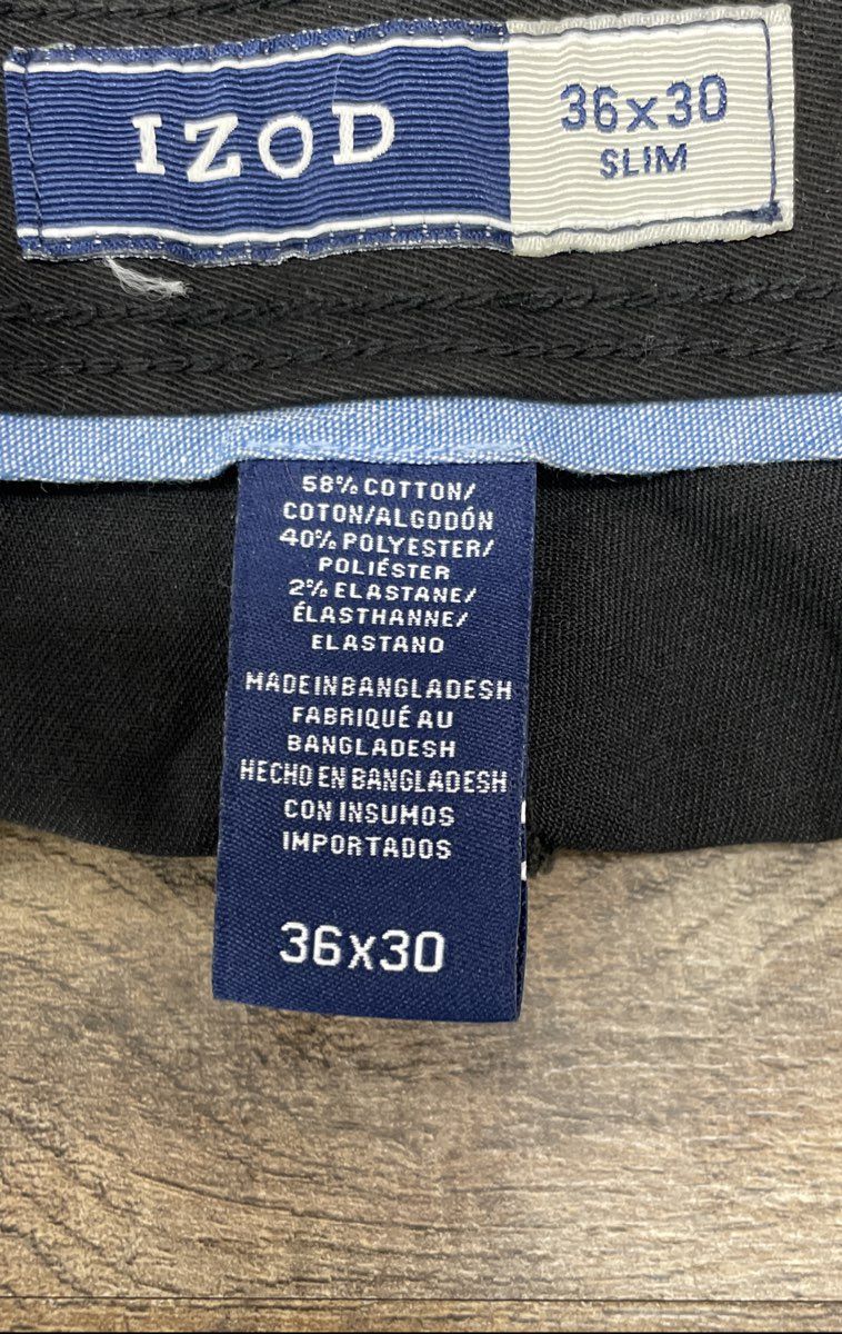 IZOD Men's Black Slim Fit SportFlex Performance Stretch Pant 36x30 NWT