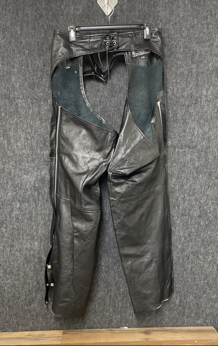 Leather King Black Leather Biker Motorcycle Riding Chaps Unisex Sz XXL