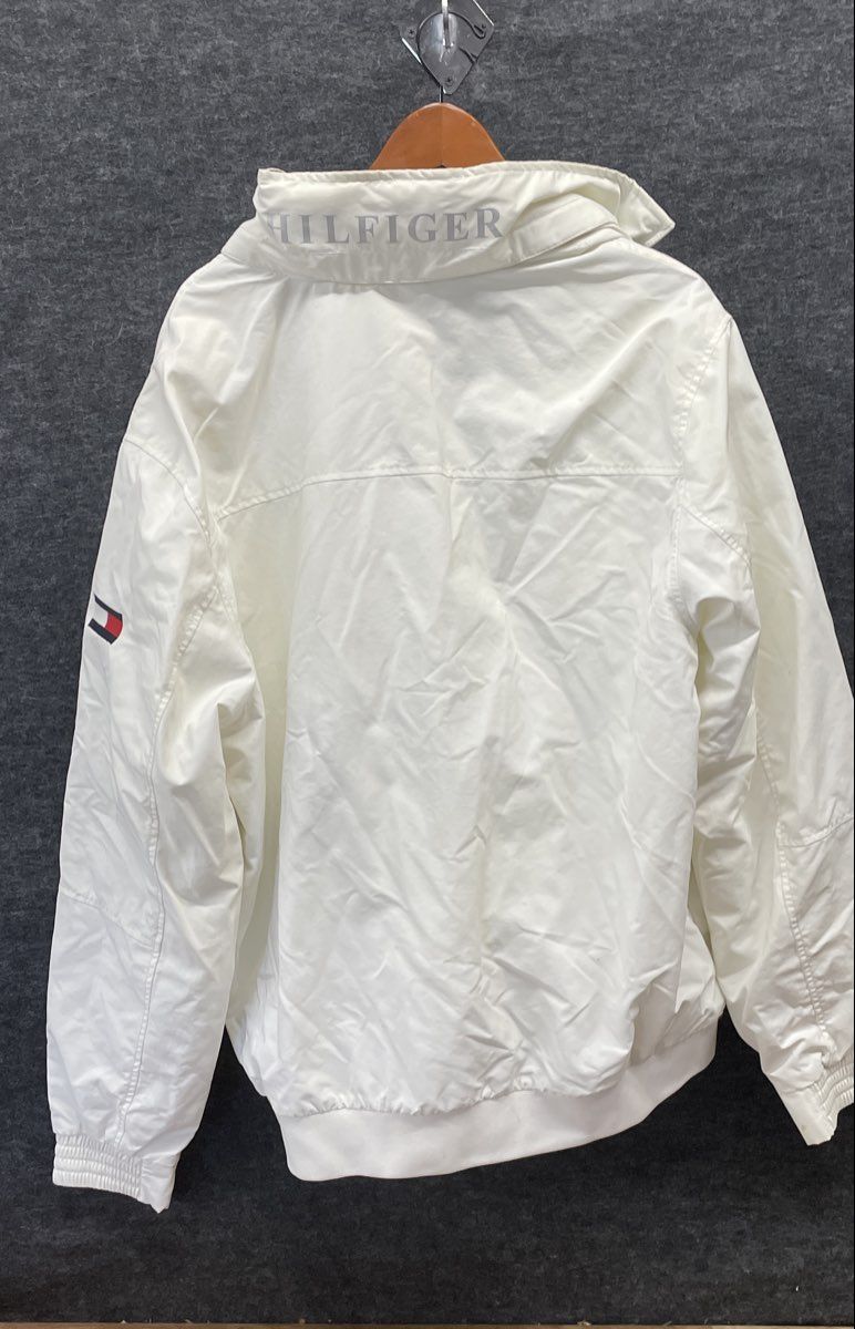 Tommy Hilfiger Men's White Full Zip Hooded Windbreaker Jacket Mesh Lined XXL
