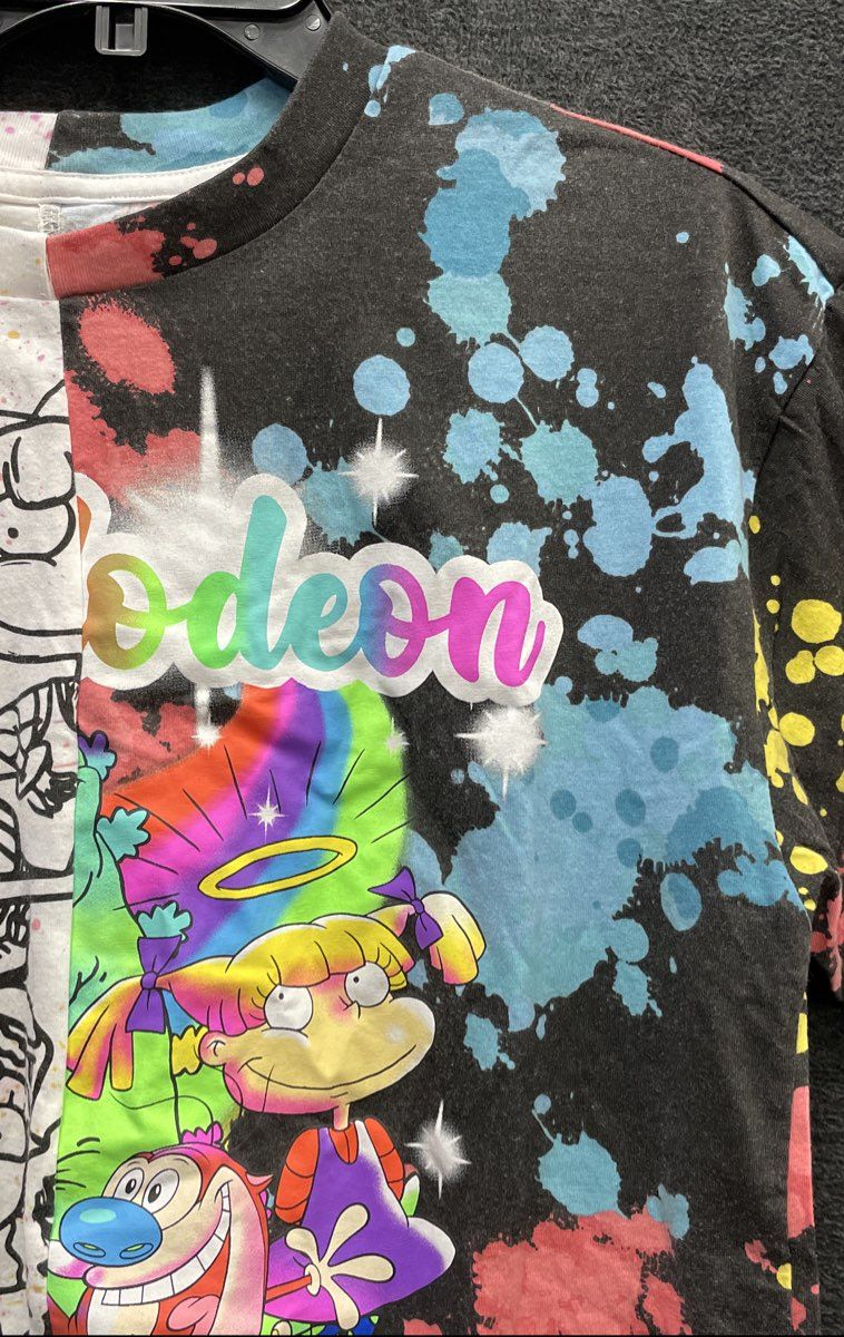 Nickelodeon 90s Cartoons Rugrats Ren Stimpy Split Dye T-Shirt Sz S