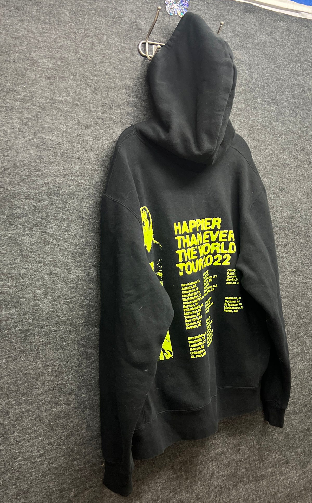 Billie Eilish Happier Than Ever World Tour 2022 Hoodie Black Neon Yellow Sz XL