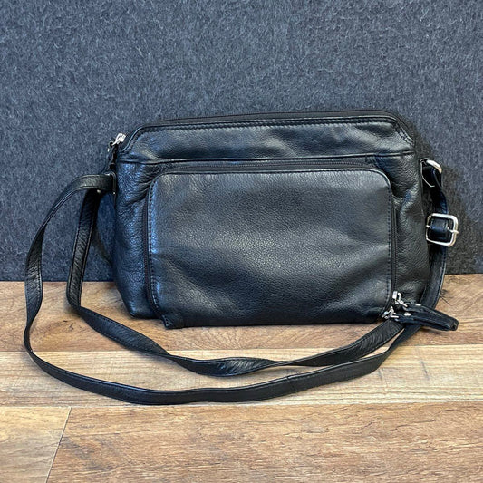 Great American Leather Works Black Leather Multi-Compartment Crossbody Bag