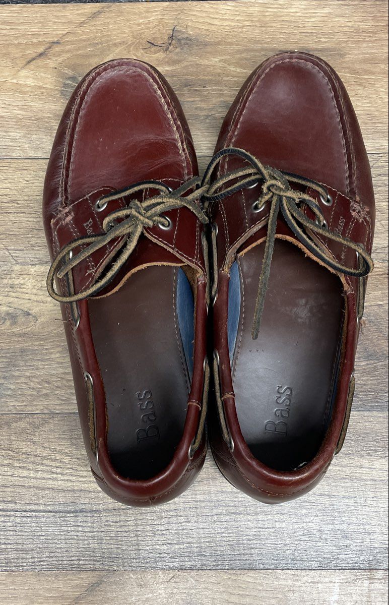 Bass Seafarer Burgundy Leather 2-Eye Boat Shoes Men's Size 10.5 M