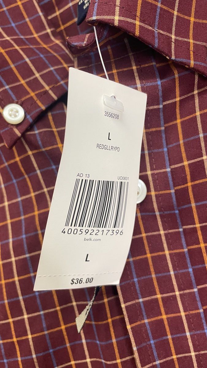 Saddlebred Men's Red Plaid Long Sleeve Button Up Shirt Wrinkle Free NWT Size L