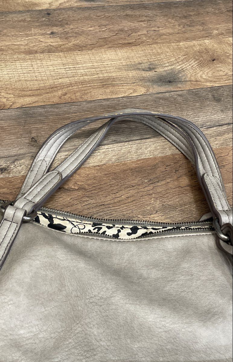 Jessica Simpson Grey Leather Studded Large Tote Satchel Handbag