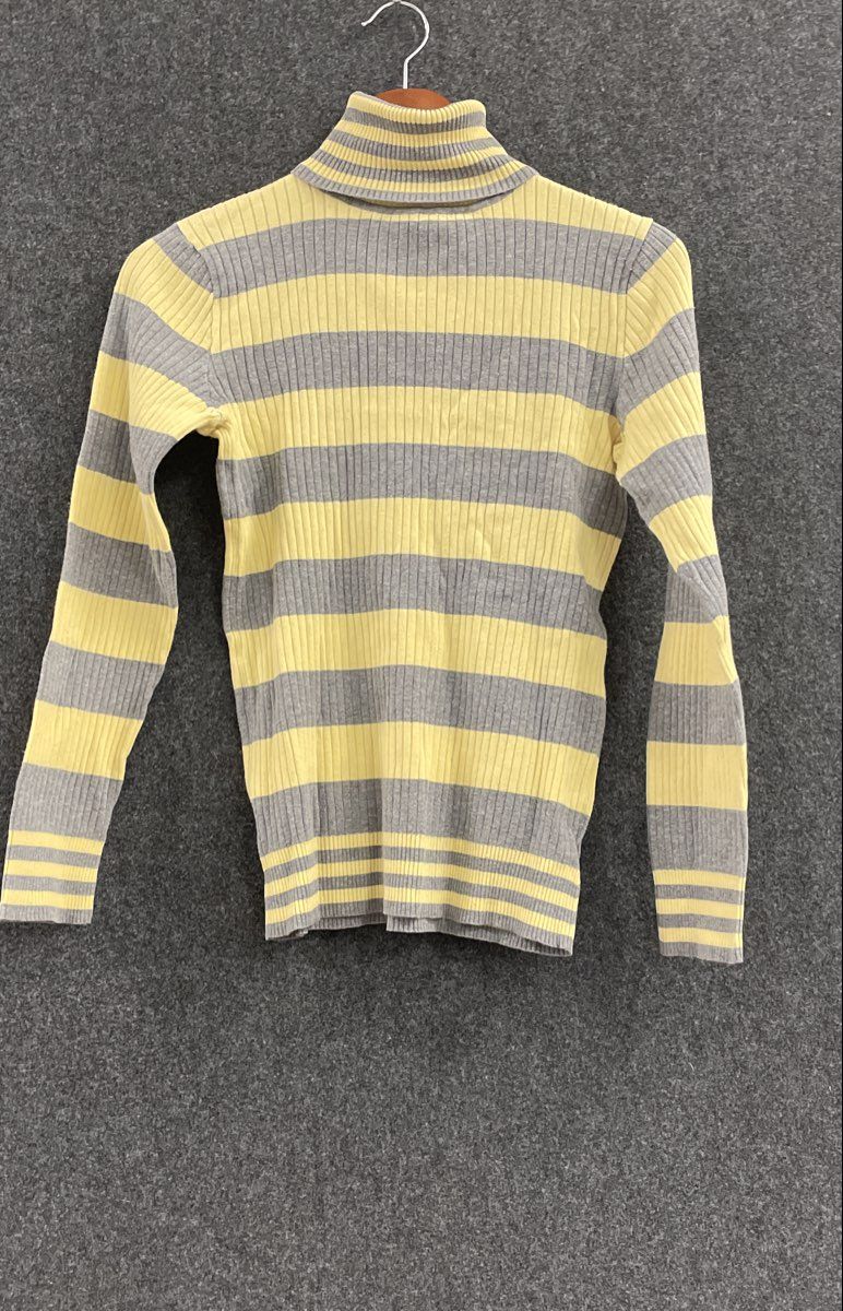 L.E.I. Women's Yellow Gray Striped Ribbed Knit Turtleneck Sweater Size XL