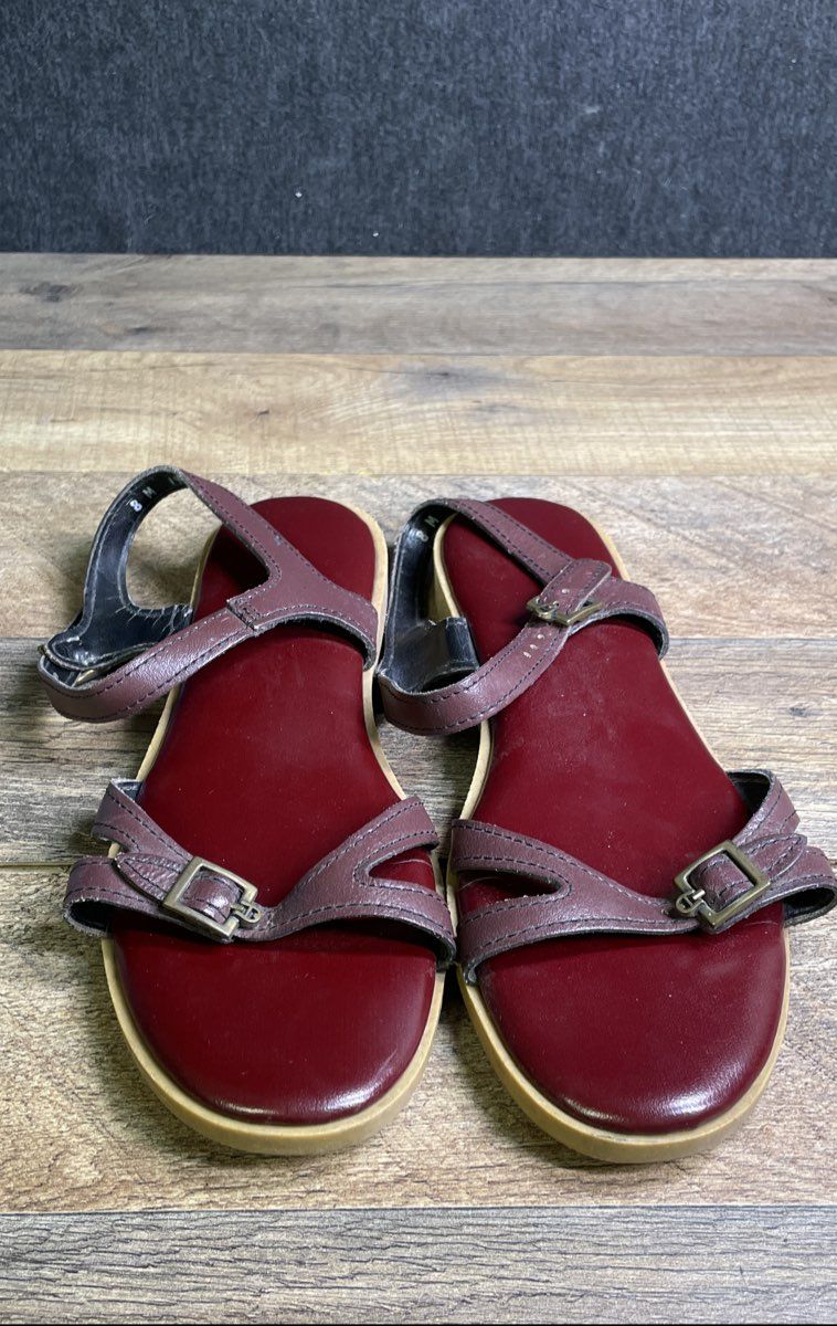 Vintage 90s Etienne Aigner Maroon Leather Multi-Strap Slingback Sandals Size 8