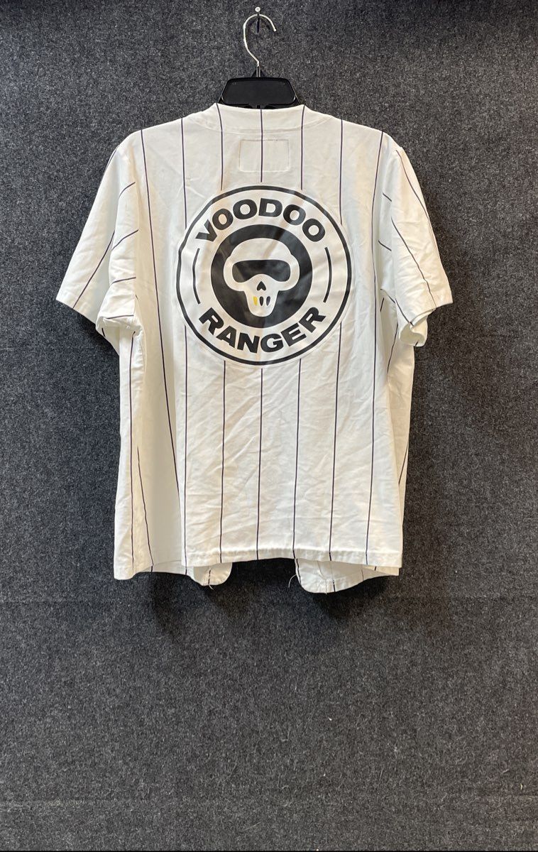 Voodoo Ranger Men's White Pinstripe Cotton Baseball Jersey Shirt Size Large