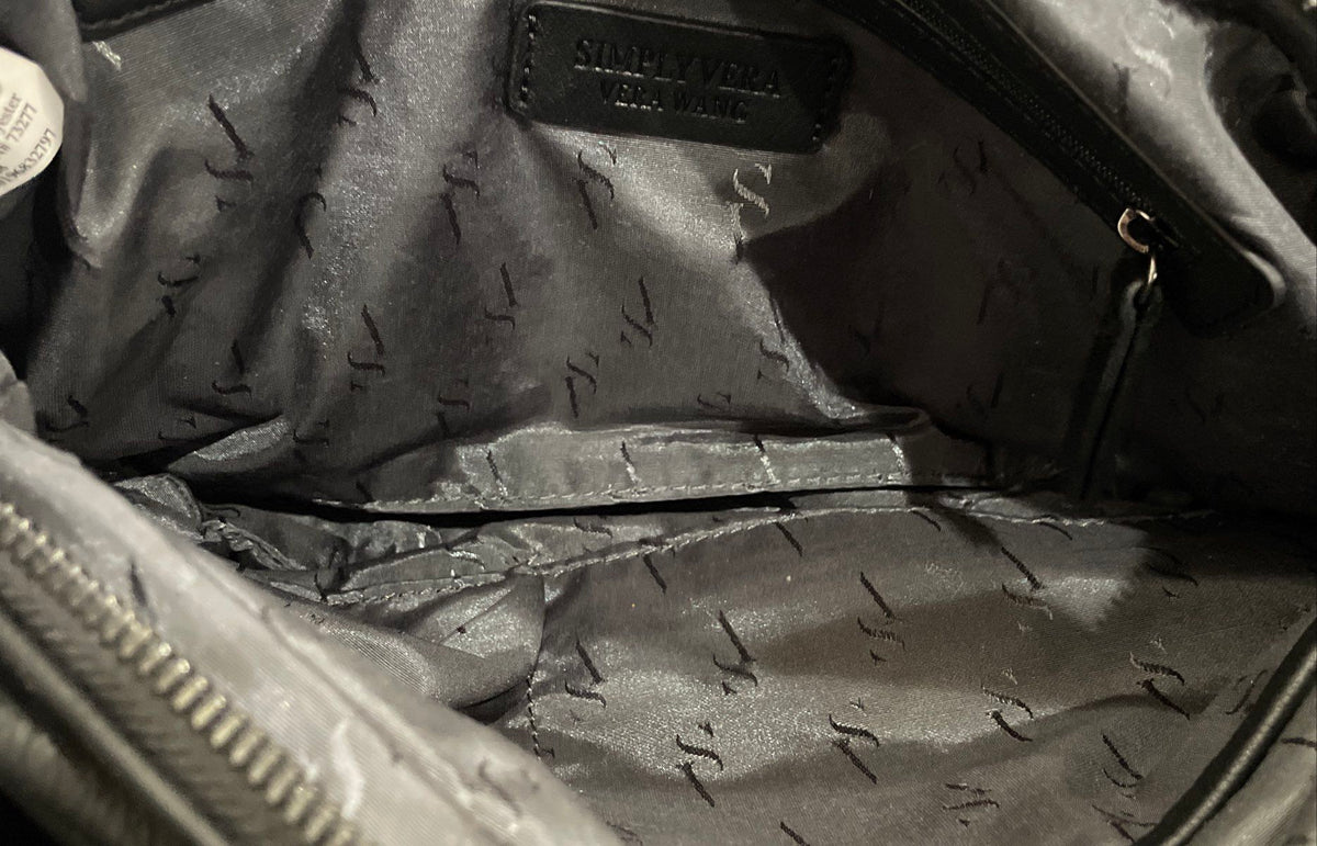 Simply Vera Vera Wang Black Leather Studded Hobo Shoulder Bag Silver Hardware