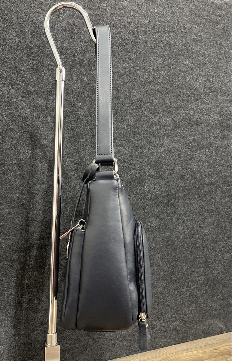 Kim Rogers Navy Blue Leather Shoulder Bag Multi Pocket Silver Hardware
