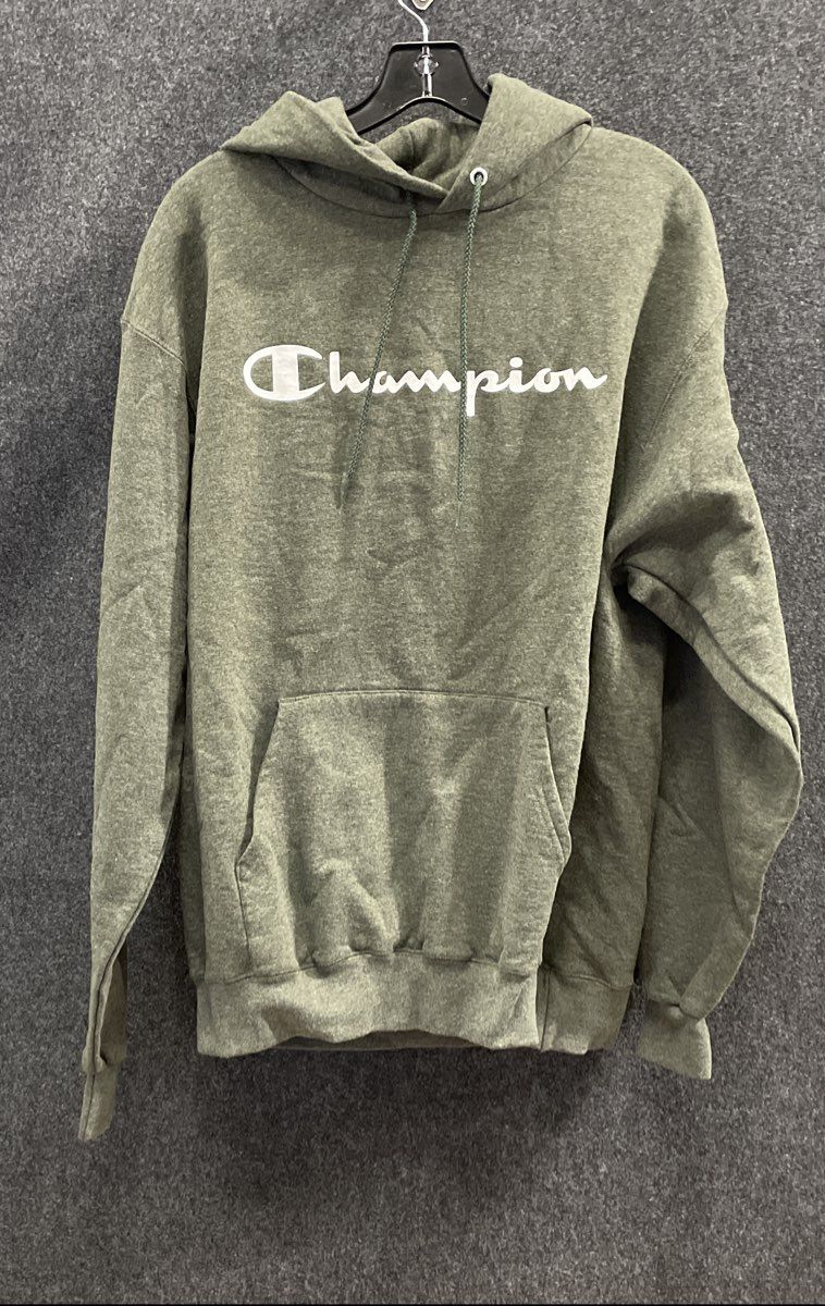 Champion Men's Dark Green Powerblend Fleece Graphic Pullover Hoodie Sz L