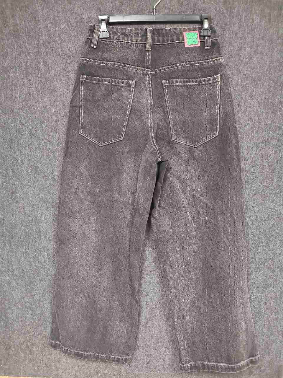 Empyre Women's Faded Black Wide Leg Skater Jeans Contrast Stitch Sz 0