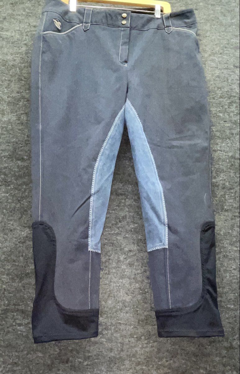 Piper Women's Equestrian Riding Breeches Blue Night Stone Full Seat Sz 44R
