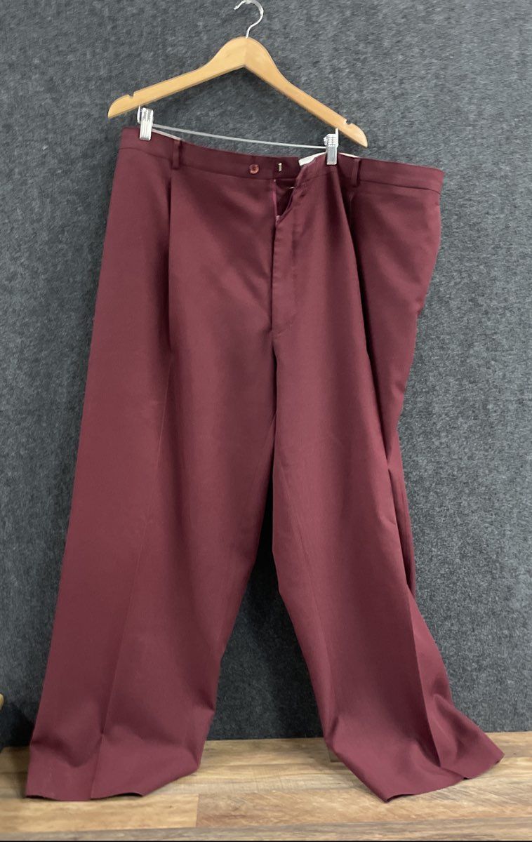 J. Vital Men's Burgundy Pleated Dress Pants Slacks Polyester Big & Tall Sz 58W
