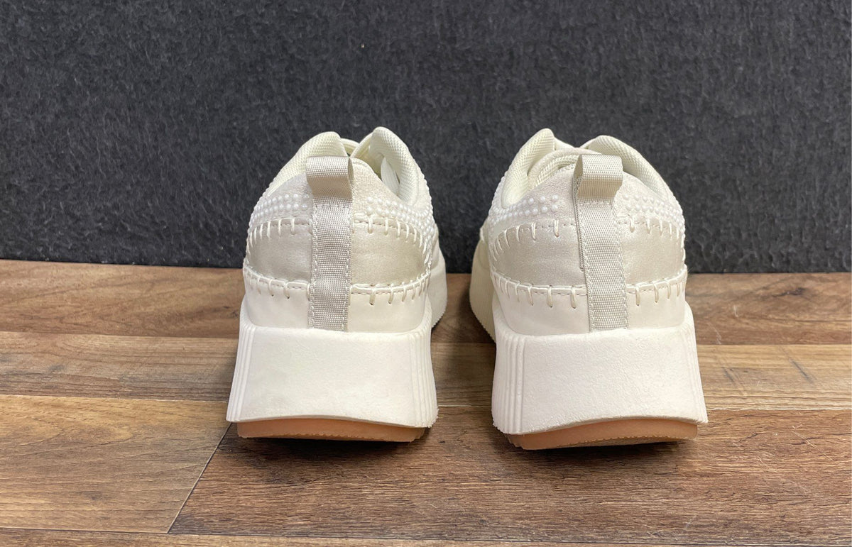 Nicole Miller New York Beaded Cream Platform Fashion Sneakers Women's Size 8.5