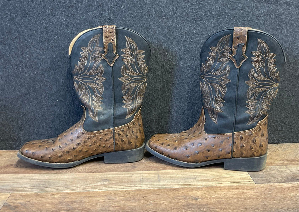 Roper Big Kids Faux Ostrich Print Western Cowboy Boots Brown Black Size 6