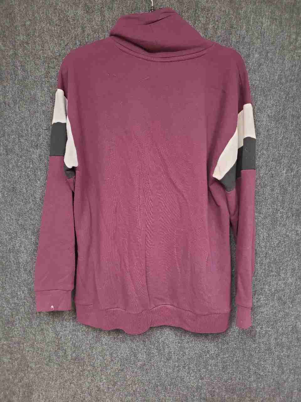 Victoria's Secret PINK Women's Maroon Sherpa Funnel Neck Stripe Hoodie Sz S