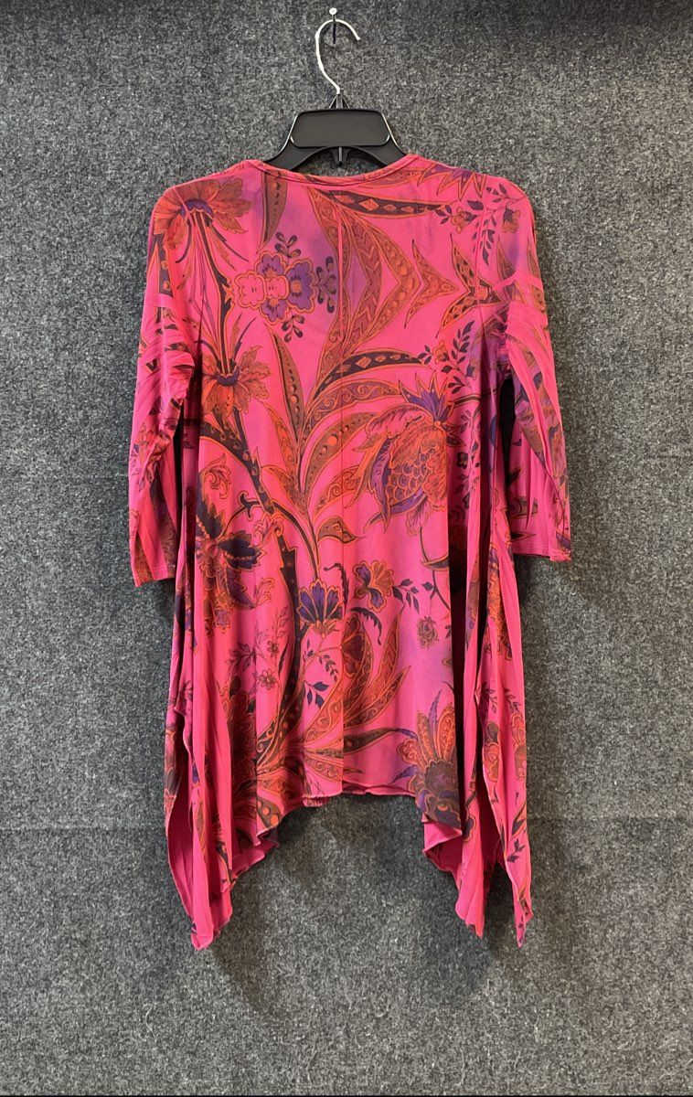 Soft Surroundings Women's Pink Paisley Floral Sharkbite Hem Tunic Shirt Sz L