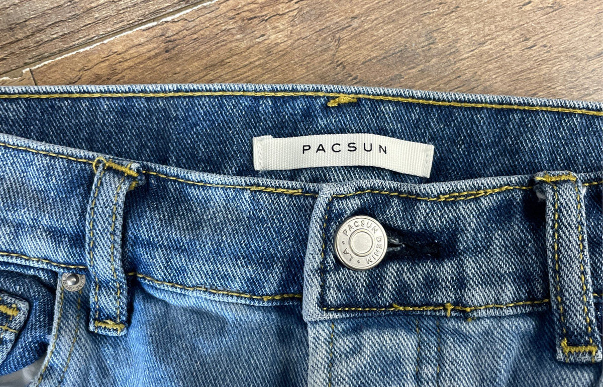PacSun Women's Two Toned High Rise Straight Jeans Patchwork Raw Hem Sz 25