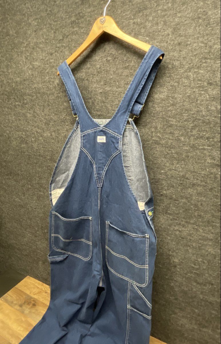 Liberty Men's Blue Denim Bib Overalls Green Zipper Carpenter Workwear