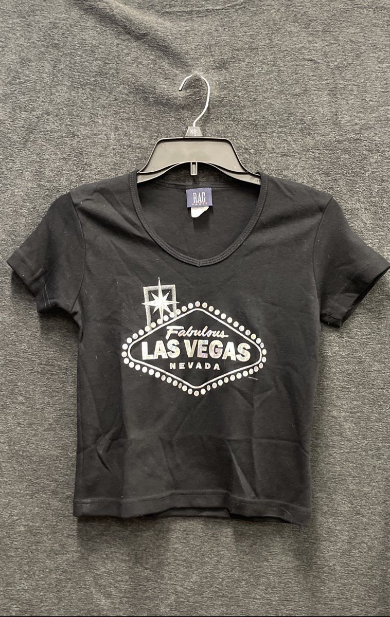 Vintage Y2K RAG Sport Women's Black Fabulous Las Vegas Sparkle Tee Shirt Sz S