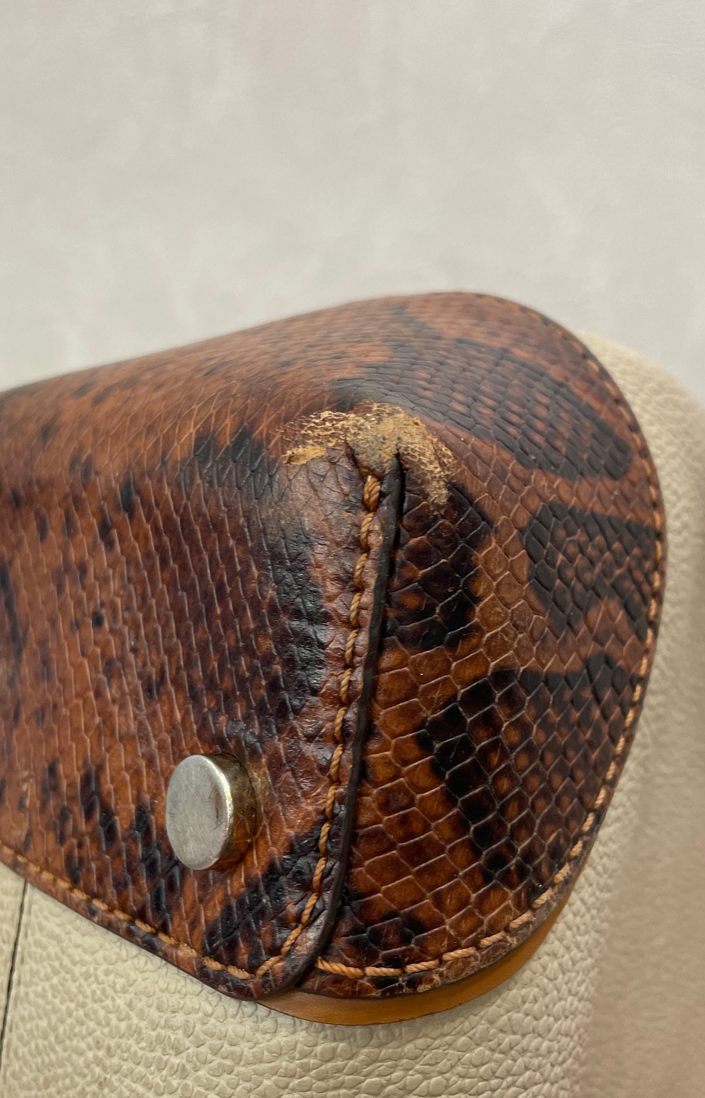 Michael Kors Cream Pebbled Leather Snakeskin Embossed Tote Bag Gold Hardware