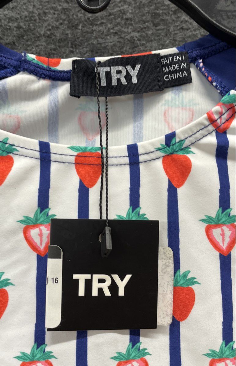TRY Women's Strawberry Fruit Print Cover Up Dress Gown Red Navy NWT Size 16