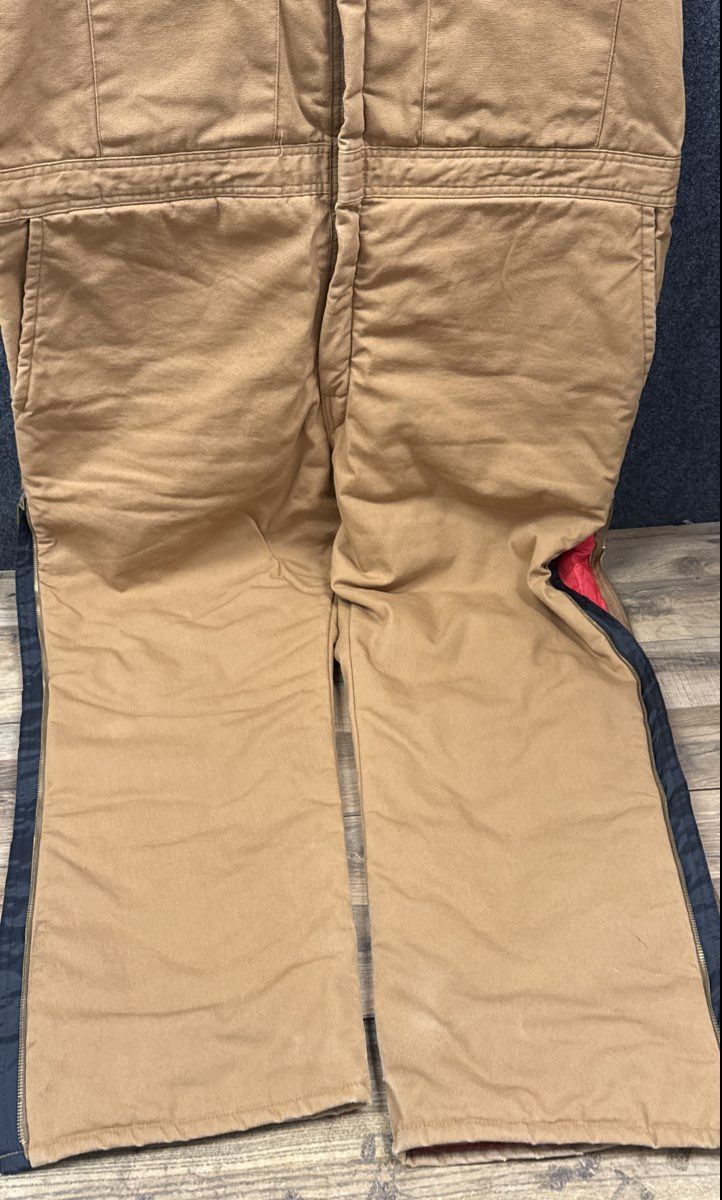 Walls Men's Brown Insulated Duck Bib Overalls Quilt Lined Leg Zips