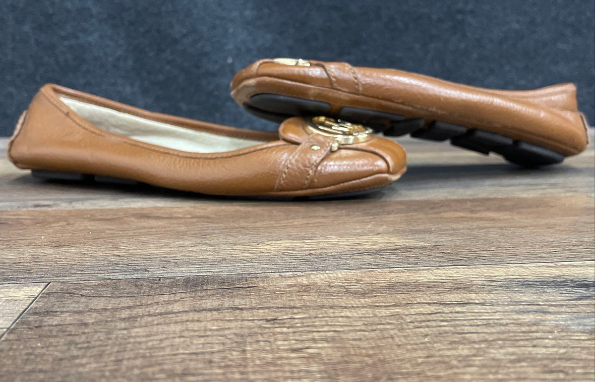 Michael Kors Fulton Brown Pebbled Leather MK Logo Ballet Flat Size 6.5