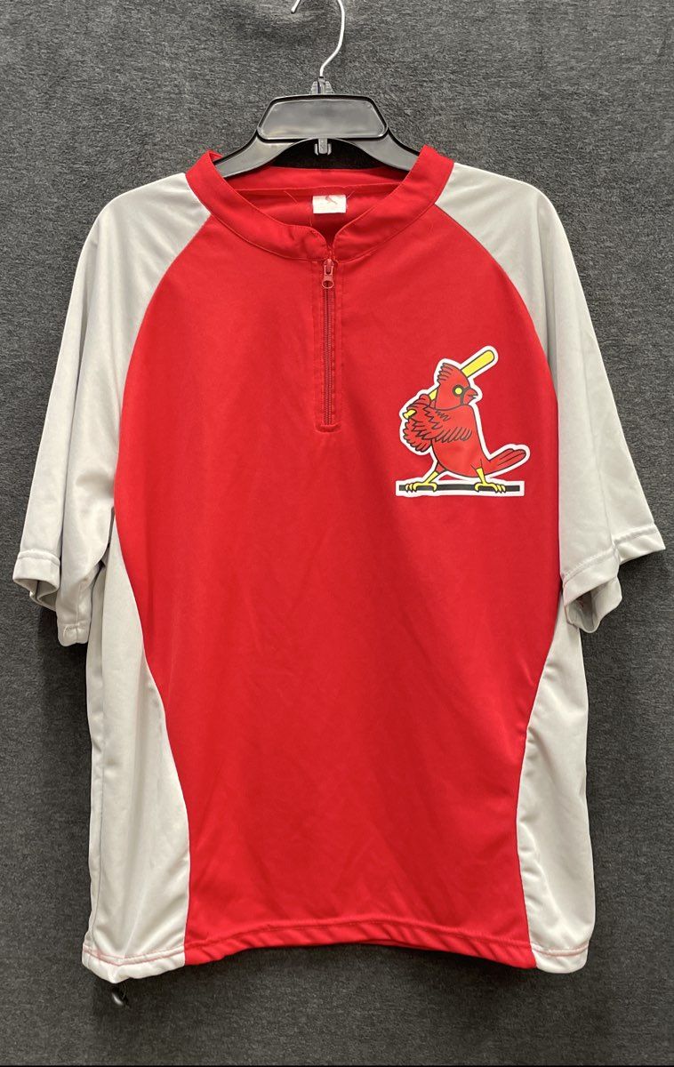 MLB St. Louis Cardinals Men's Red Gray 1/4 Zip Short Sleeve Batting Jacket Shirt