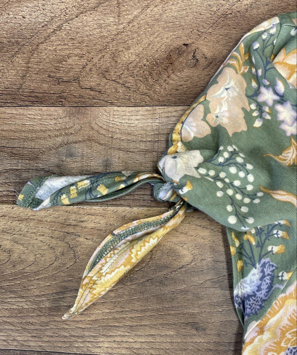 Chaps Women's Green Floral Cotton Scoop Neck Tie Sleeve Maxi Dress Sz XXL