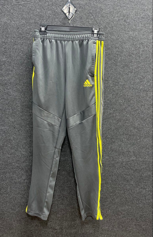 Adidas Boys Gray Yellow Aeroready 3-Stripe Track Training Pants Youth Size L