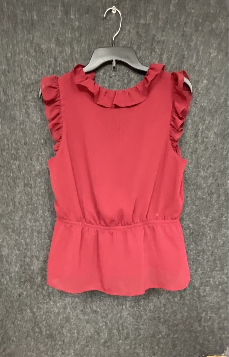 Banana Republic Women's Red Ruffle V-Neck Peplum Blouse Sleeveless Sz PM