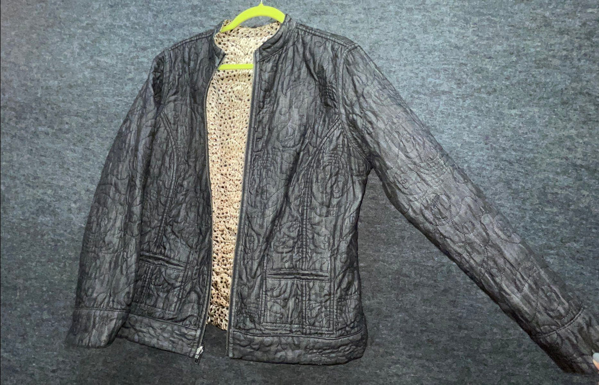 Chico's Women's Reversible Quilted Jacket Leopard Animal Print Full Zip Sz 2