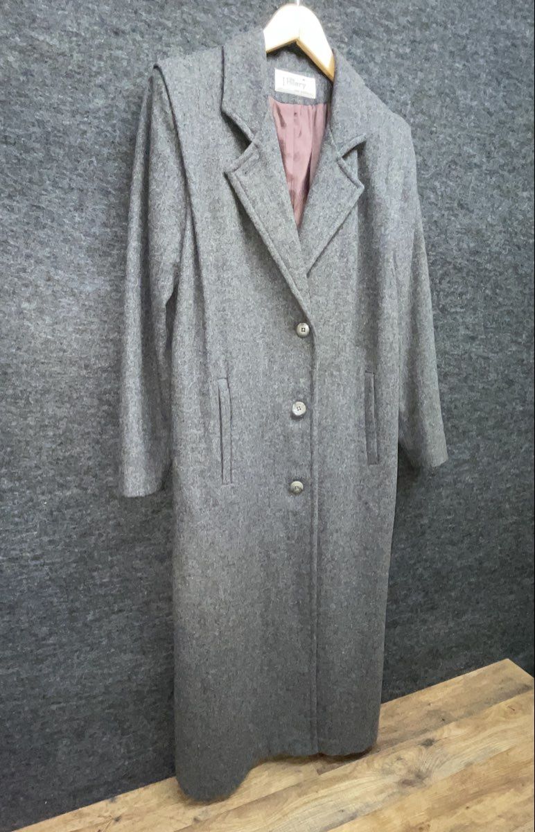 J. Hilary Women's Vintage 90s Gray Long Overcoat Notched Lapel M