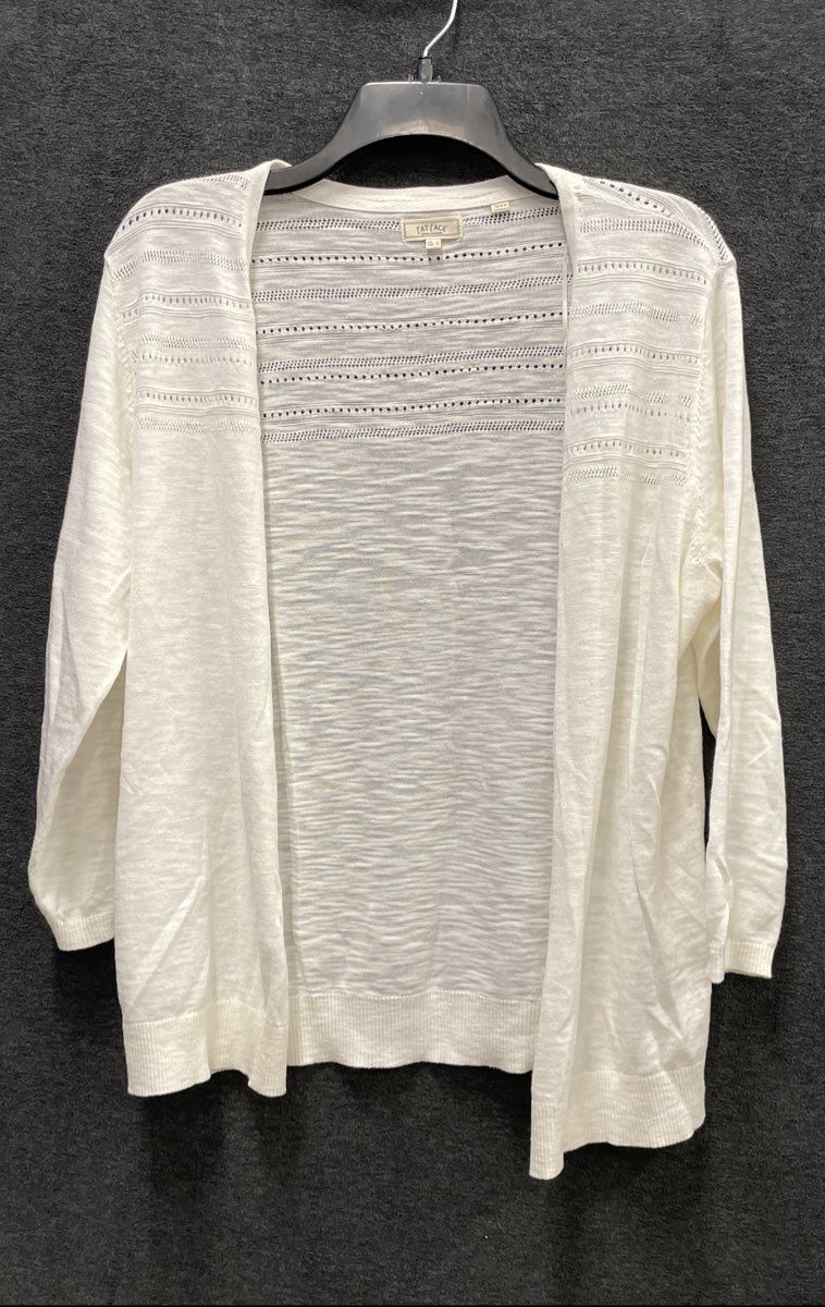 Fat Face Women's White Pointelle Knit Open Front Slub Cardigan Sweater Sz 10