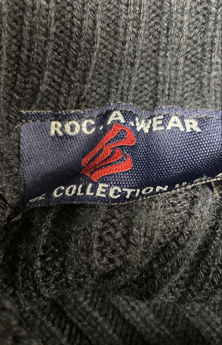 Vintage Y2K Rocawear Men's Navy Blue Striped Ribbed Knit Sweater Sz 3XL