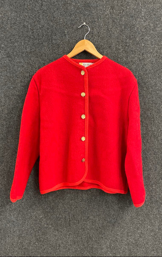 Robert Mackie Women's Red Vintage 90s Scottish Wool Cardigan Jacket Sz M