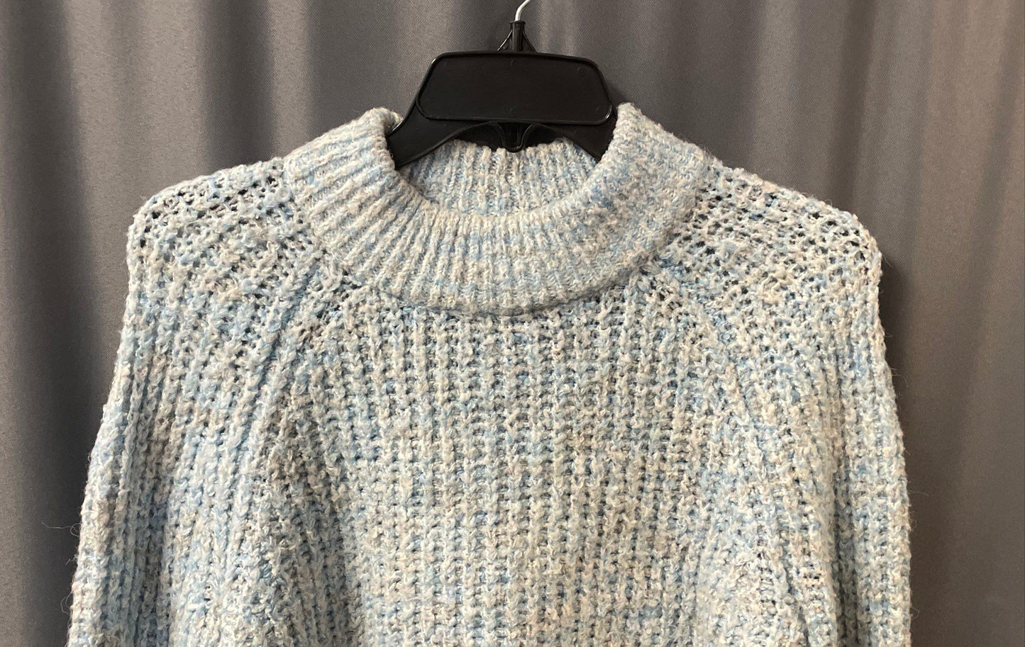 a.n.a Women's Light Blue White Mock Neck Chunky Marl Knit Sweater Sz S