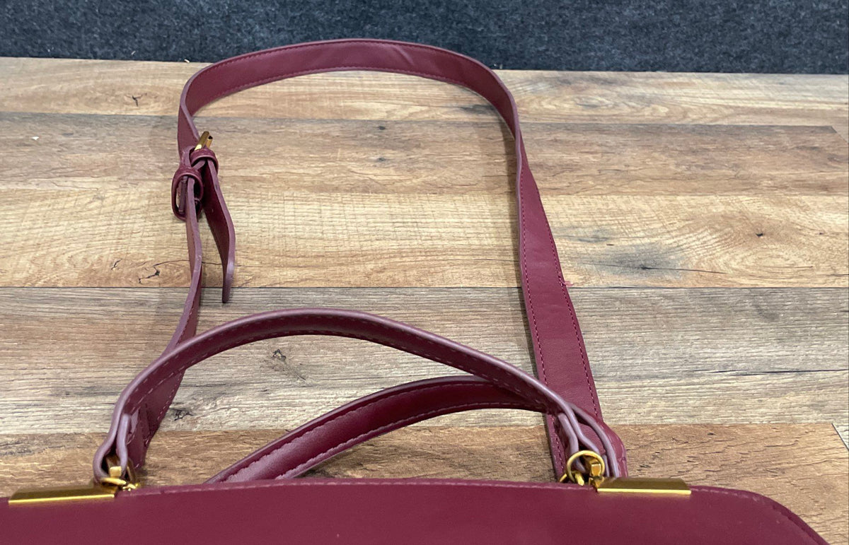 Steve Madden Maroon Leather Satchel Crossbody Bag Gold Hardware Chain Detail