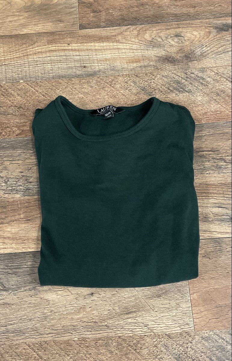 Lauren Ralph Lauren Women's Dark Green Long Sleeve Crewneck Top Shirt Sz XS