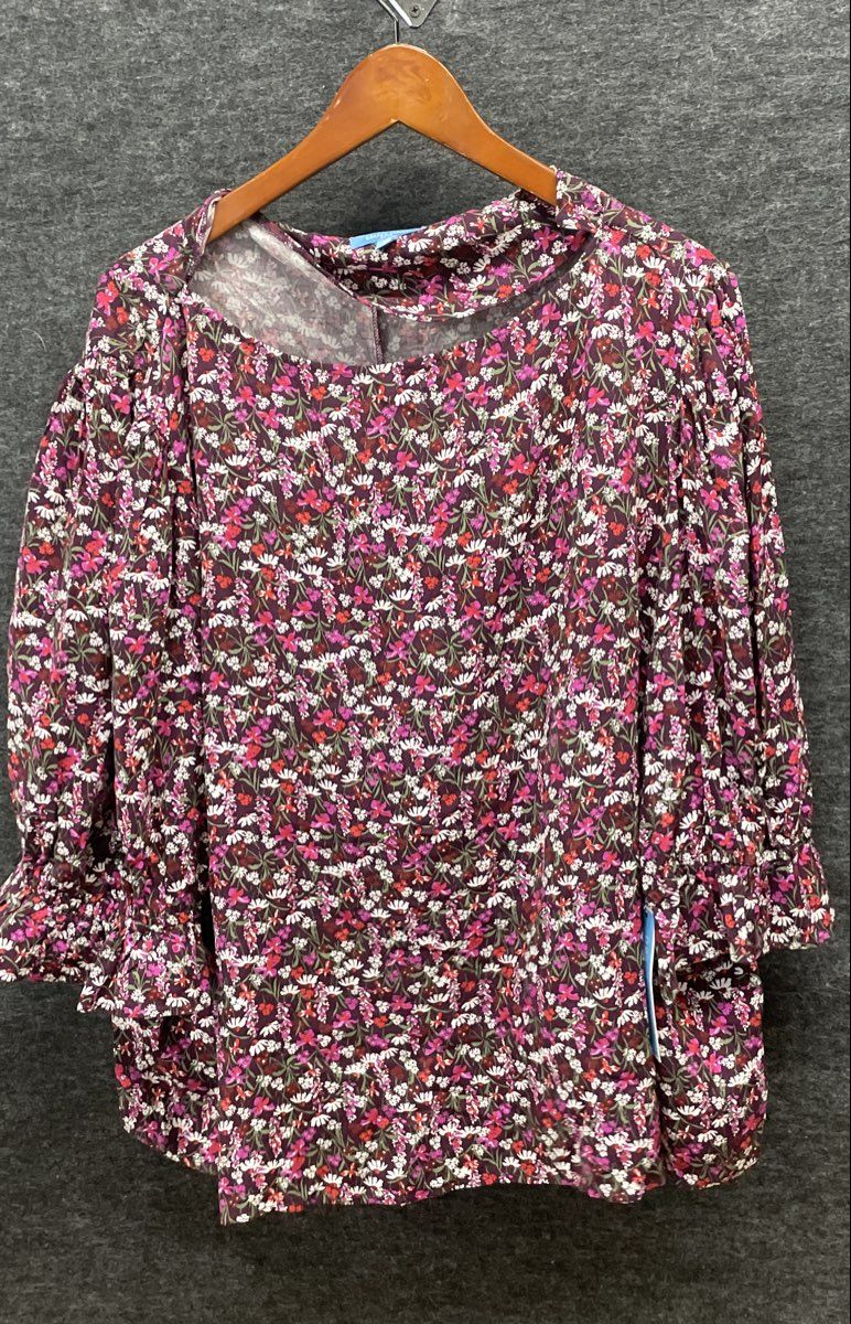 Draper James RSVP Women's Plum Multi Floral Cinched Elbow Sleeve Top NWT Sz 3X