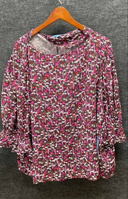 Draper James RSVP Women's Plum Multi Floral Cinched Elbow Sleeve Top NWT Sz 3X